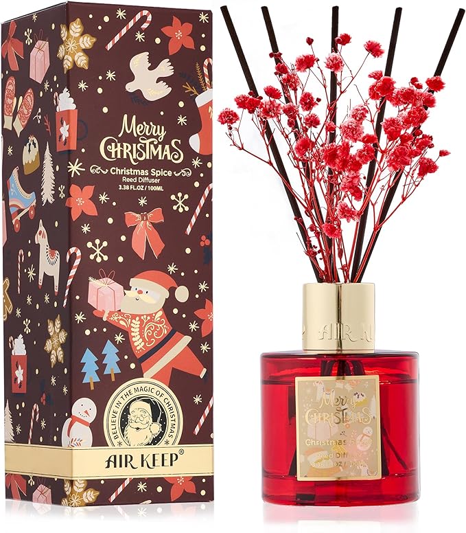 Airkeep Reed Diffuser Set - 3.38 fl oz (100 ml) Cinnamon Spice Oil for Home Fragrance, Bathroom Shelf Decor with 8 Sticks