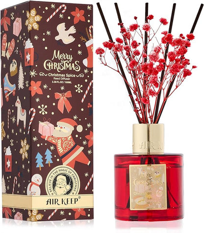 Airkeep Reed Diffuser Set - 3.38 fl oz (100 ml) Cinnamon Spice Oil for Home Fragrance, Bathroom Shelf Decor with 8 Sticks