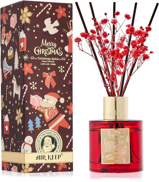 Airkeep Reed Diffuser Set - 3.38 fl oz (100 ml) Cinnamon Spice Oil for Home Fragrance, Bathroom Shelf Decor with 8 Sticks