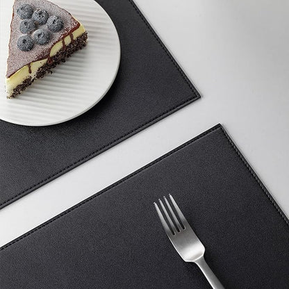 Faux Leather Placemats Set of 8 Vinyl Washable Wipeable Table Mats for Kitchen Dining Table Heat Resistant Waterproof Modern Indoor/Outdoor Placemats Non-Slip Easy Clean Place Mats (Black)