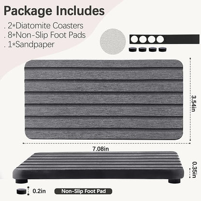NiuYichee 2 PCS Water Absorbent diatomite Coasters, 7.1" x 3.5" Water Absorbing Stone Tray for Sink, Stone Drying mat for Kitchen Counter, Stone soap Tray Used for Hand Soaps & toiletries & Plants