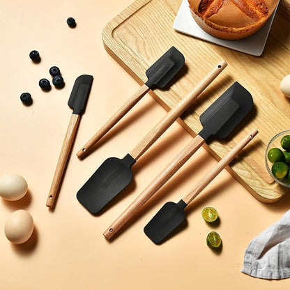 2016 New Year Healthy Cooking, 5 Pieces Silicone Scraper Set - Non-Stick Kitchen Scraper Tools, Heat Resistant up to 600°F, Food Grade Baking Utensils, for Cooking, Stirring, Piping - Black
