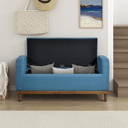 Lexicon Armed Fabric Storage Bench, Button-Tufted Storage Ottoman Bench, Lift-top Bench with Solid Wood Frame and Legs for Hallway, Bedroom End of Bed, Entryway, Living Room, Blue