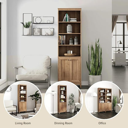Prepac Yaletown Bookcase with Doors, Oak Storage Cabinet with Doors and Shelves, Accent Cabinet 23.75" W x 79.50" H x 12.25" D, OSBR-2310-1