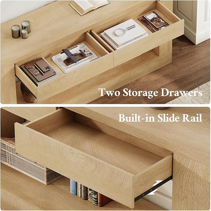 63" Long Console Table with 2 Drawers, Farmhouse Sofa Table Behind Couch with Heavy Duty Legs, Entryway Table for Living Room, Entrance, Hallway, Foyer, Natural Wood