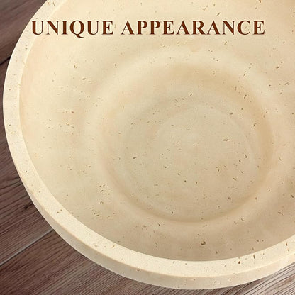 YMXYJM Large Decorative Bowl, Fruit Bowl for Kitchen Counter, Modern Resin Bowl for Home Decor, Key Holder for Entry Table, Artificial Travertine Beige