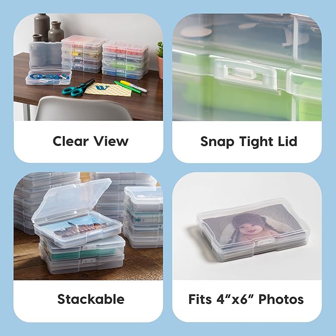 IRIS USA 4" x 6" Photo Storage Box Craft Keeper Cases, 10-Pack, Organization Task Holders for Pictures, Tasks, Scrapbooking, Stationery Storage, Ephemera, Stickers & Art Supplies, Clear
