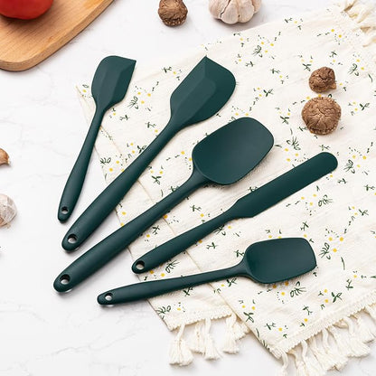 Silicone Spatula Set, 5 Piece Food Grade Rubber Spatulas for Baking, Cooking, and Mixing High Heat Resistant Non Stick Dishwasher Safe BPA-Free (Dark Green)