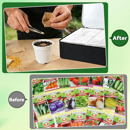26 Slots Seed Storage Organizer Box, Oxford Cloth Seeds Insulated Bag with Label Stickers, Dual Zipper Seed Packet Container for Vegetable Flower Plants Garden, Holds 80-200 Envelopes