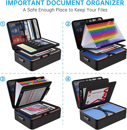 ENGPOW 5200℉ Soft Case Fireproof Document Box with Lock,Fireproof Box with 25 Colorful Pocket Accordion File Folder,Fireproof Water Resistant Safe File Organizer Storage for Important Documents