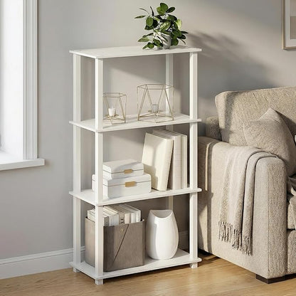 Furinno Turn-S-Tube Storage Shelves, 4-Tier Book Shelf, Corner Shelf, Toolless Open Frame Standing Shelves, for Organization and Storage, Living Room, Garage, Home Office, White