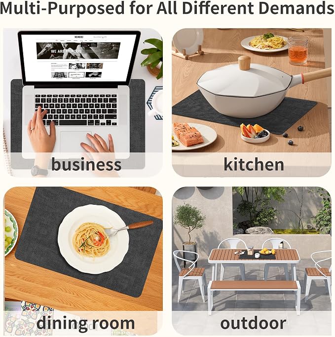 Maxpearl Faux Leather Placemats Set of 4, Waterproof - Wipe Clean - Heat Resistant - Anti Slip Dining Table Place Mats, Suitable for Indoor & Outdoor Use, 17’’×12’’, Black