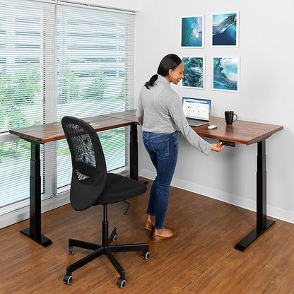 S STAND UP DESK STORE Triple Motor Electric L-Shaped Corner Standing Desk with EZ Assemble Frame (Black Frame/Solid Walnut Top, 71 inch W x 71 inch D)