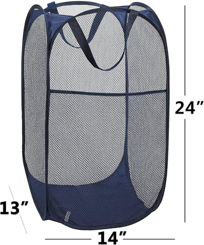 2 Laundry Baskets, pop-up Laundry Baskets, Foldable mesh Laundry Baskets (Each with 2 Reinforced Handles, Blue