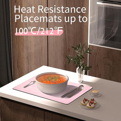 Maxpearl Faux Leather Placemats Set of 6 - Waterproof - Wipe Clean - Heat Resistant - Anti Slip Dining Table Place Mats, Suitable for Indoor & Outdoor Use, 17’’×12’’, Pink