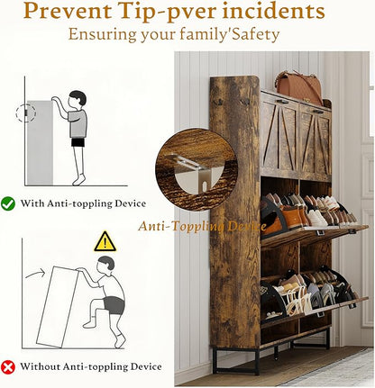 Shoe Cabinet Storage for Entryway, Shoe Storage Cabinet with 6 Flip Drawers, Freestanding Narrow Shoe Rack Organizer with Metal Legs for Foyer, Hallway, Brown