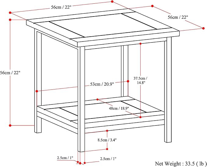 SIMPLIHOME Skyler End Table - 22 inch Wide Solid Mango Wood and Metal Side Table in Natural, Industrial Accent Table for Living Room or Bedroom with Open Storage Shelf, Assembled