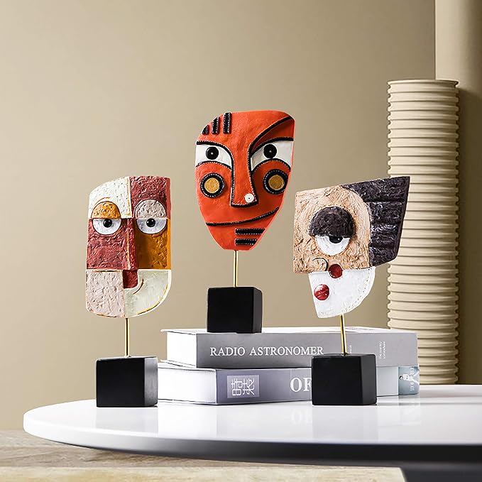 4 PCS - Handcrafted Statues Resin Abstract Sculpture for Home Decor Modern,African Art Tribal Figurines Decorations Items Accents Influencer Picks for Bookshelf,TV Stand,Living Room,Nightstand