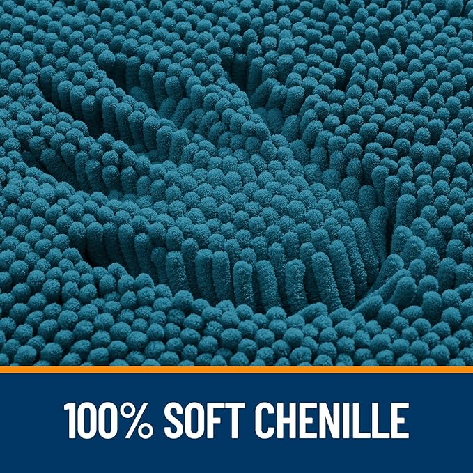 OLANLY Bathroom Rugs 35x24, Extra Soft Absorbent Chenille Bath Rugs, Rubber Backing Quick Dry, Machine Washable Bath Mats for Bathroom Floor, Tub and Shower, Home Decor Accessories, Peacock Blue