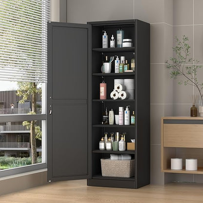 Ckzbx Metal Locker Tall Narrow Storage Cabinet, 67" H Locking Tool File Cabinets Snack Locker Organizer for School Classroom,Bedroom,Gym Home Office,Entryway and Hallway (20" W 1Door Black)