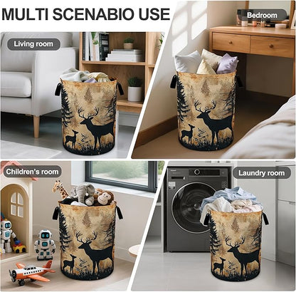 Forest Deer Laundry Basket Laundry Hamper With Handles Collapsible Laundry Baskets Storage Basket For Room Bathroom Bedroom Decor