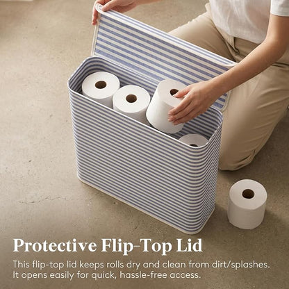 Lifewit 29L Toilet Paper Storage Holder for 12 to 16 Rolls, Foldable Fabric Toilet Paper Basket with Lid, Freestanding Bathroom Tissue Storage and Organization for TP, Towels and Toiletries, Dark Blue