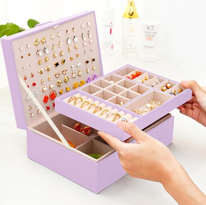 QBestry Girls Jewelry Box Earring Holder Organizer for Girls, Purple
