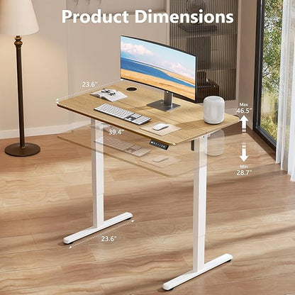 Electric Standing Desk 40 x 24 Inches, Height Adjustable Sit Stand Home Office Computer Desk with Memory Presets,Wood Color