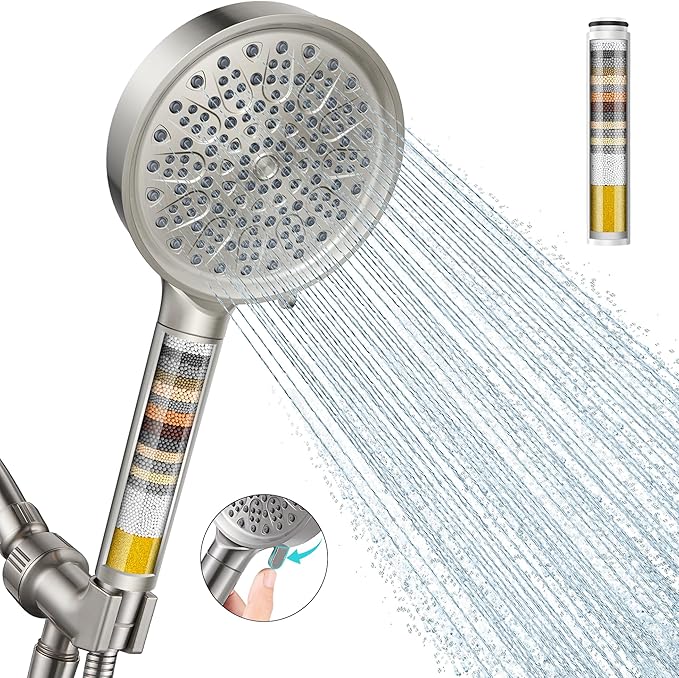 Cobbe Filtered Shower Head with Handheld, High Pressure 6 Spray Mode Showerhead with Filters, Water Softener Filters Beads for Hard Water - Remove Chlorine - Brushed Nickel