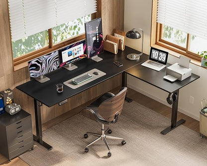 OffiGo 63 Inch Reversible L Shaped Electric Standing Desk, Height Adjustable Corner Stand up Desk, Ergonomic Large Lift Computer Table for Home, Office, Workstation, Black