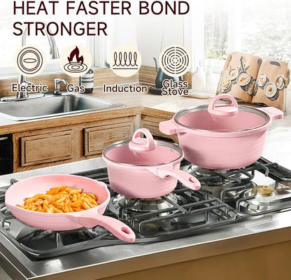 JEETEE Pink Pots and Pans Set Nonstick 23pcs, Healthy Kitchen Cookware Sets, Induction Cooking Set Pink Frying Pans, Saucepans, Sauté & Griddle & Crepe Pan (PFOA & PFAS Free)