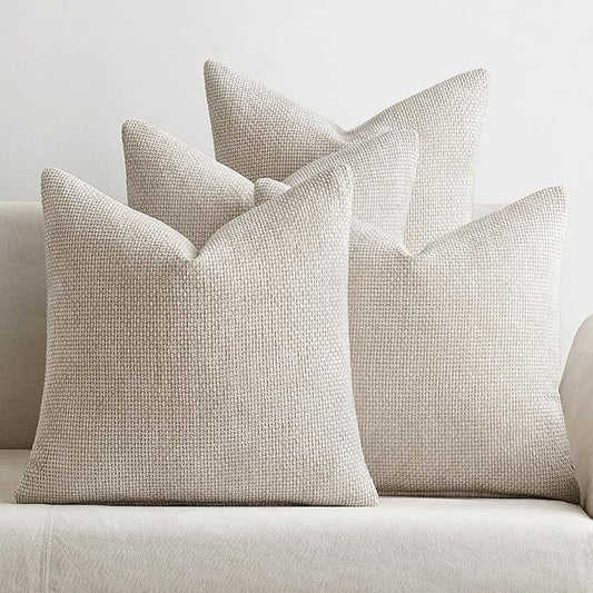 MIULEE Pack of 4 Couch Throw Pillow Covers 22x22 Inch Cream Soft Decorative Chenille Pillow Covers Farmhouse Accent Cushion Covers for Boho Spring Home Decor Sofa Bedroom Living Room
