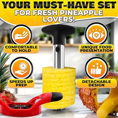 Pineapple Corer and Slicer, Apple Corer and Slicer Tool - Stainless Steel Fruit Cutter with Reinforced Thick Blade, Detachable Handle | Core Remover for Fresh Pineapple Rings, Diced Fruits and Apples