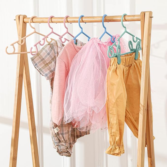 Hsei 5/10/40 Pack Baby Hangers with 10/20/80 Clips, Plastic Kids Pants Hangers for Nursery Closet Top and Bottom Clothes Hanger Set for Newborn Infant Toddler(120 Packs Total,Morandi Color,10.6 Inch)