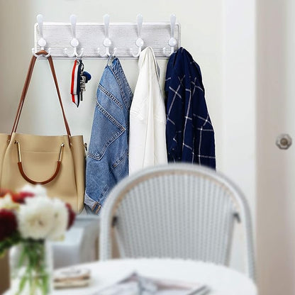 WEBI Coat Rack Wall Mount,5 Triple Hooks for Hanging Coats,16" Hole to Hole,Coat Hooks Wall Mounted,Coat Hanger Wall Hook Rack Rail for Clothes,Jacket,Farmhouse,White