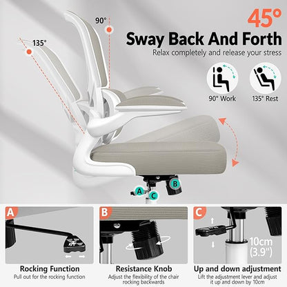 Office Chair Ergonomic Desk Chair, Breathable Mesh Comfy Chair with Lumbar Support, Home Desk Chair with Flip-up Armrests, Gaming Chair for Adults Home Office (LightGray,4Pack)