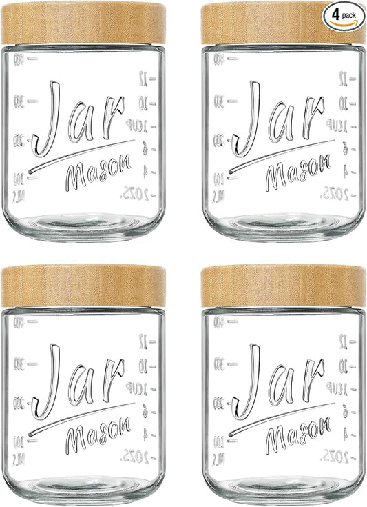 Xyptorix Glass Overnight Oats Containers with Lids (4-Pack), 16 oz Mason Jars with Bamboo Lids for Meal Prep, Chia Seed Pudding, Yogurt & Oatmeal - Airtight Food Storage Jars for Breakfast On-the-Go