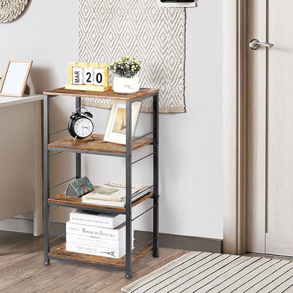 CADUKE Rolling Kitchen Cart Industrial Serving Cart 4 Tier Wood Utility Island on Wheels Rolling Bar Cart with Storage Farmhouse Microwave Table Serving Trolley Stand for Bathroom Living Room, Brown