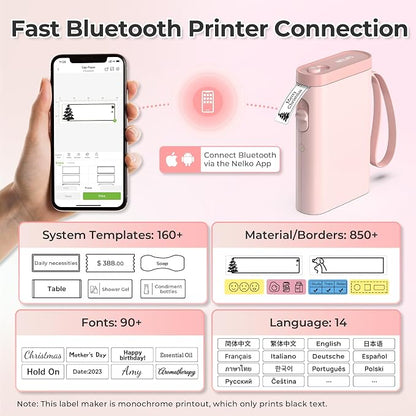 Nelko Label Maker Machine with Tape, P21 Bluetooth Label Printer, Wireless Mini Label Makers with Multiple Templates for Organizing Office Home, Pink