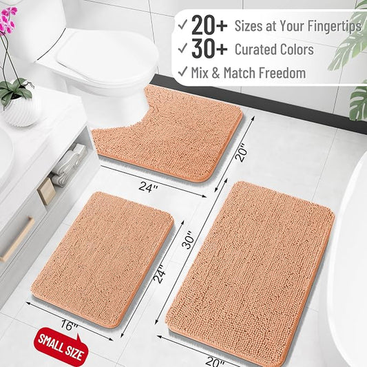OLANLY Bathroom Rugs 35x24, Extra Soft Absorbent Chenille Bath Rugs, Rubber Backing Quick Dry, Machine Washable Bath Mats for Bathroom Floor, Tub and Shower, Home Decor Accessories, Peach