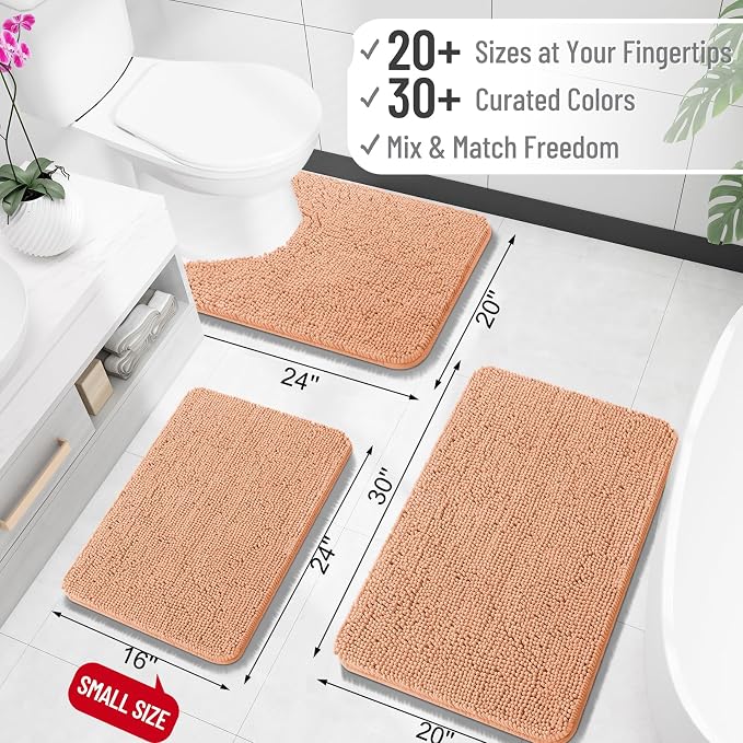 OLANLY Large Bathroom Rugs 47x32, Extra Soft Absorbent Chenille Bath Rugs, Rubber Backing Quick Dry, Machine Washable Bath Mats for Bathroom Floor, Tub and Shower, Home Decor Accessories, Peach