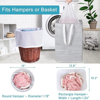 Polecasa Heavy Duty Diamond Mesh Laundry Bags 24x36" - Machine Washable Large Commercial Grade Laundry Bag with Drawstring & ID Tag for College Dorms, Travel, Sports Equipment – White