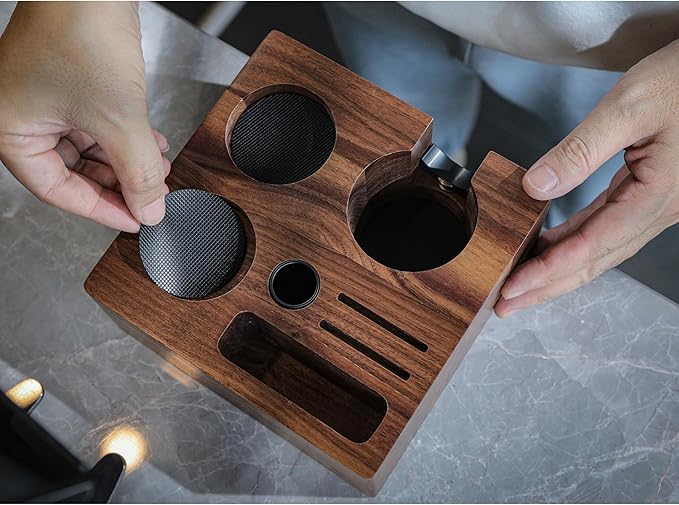 Walnut Espresso Tamping Station 54mm for Breville – Coffee Accessories Organizer Tamper, Distributor Portafilter Holder Stand, Espresso Tools Storage