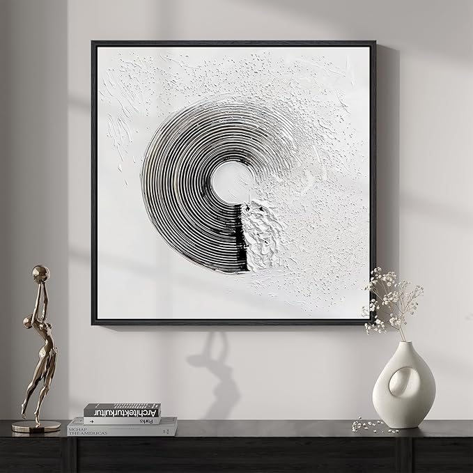 Framed Modern Black and White Abstract Wall Art, Square Minimalist Canvas Prints Painting Artwork for Walls, Geometric Circle Pictures for Bedroom Dining Room Lounge Living Room Wall Decor 24x24 In