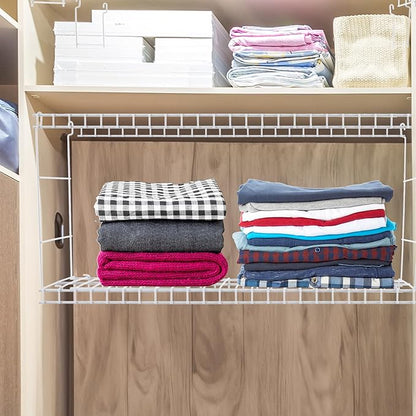 Rubbermaid Universal Closet Custom Wire Hanging Storage Shelf Durable Steel Clothes Rack Accessory Attachment, 24 Inch Long, 2 Pack, White