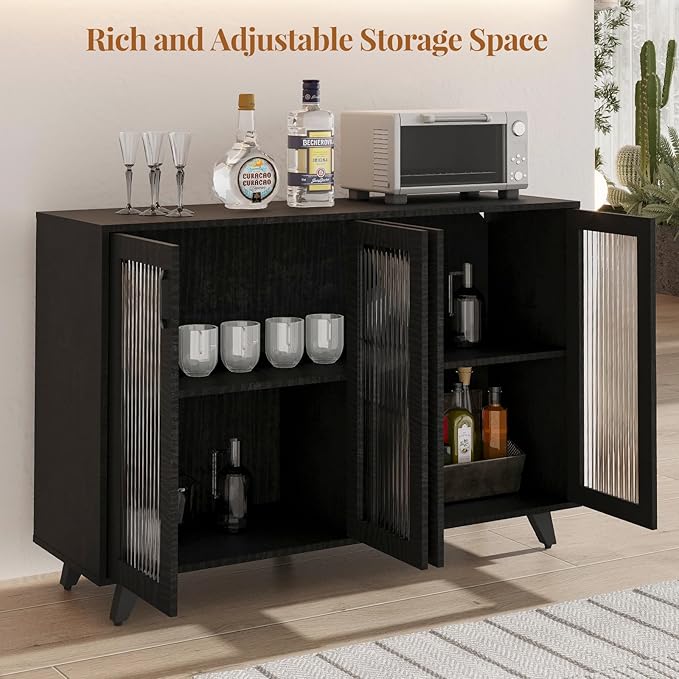 Panana Kitchen Buffet Server Table Accent Sideboard Cupboard Server Buffet Console Table with Doors Cabinet (49inch, Black)