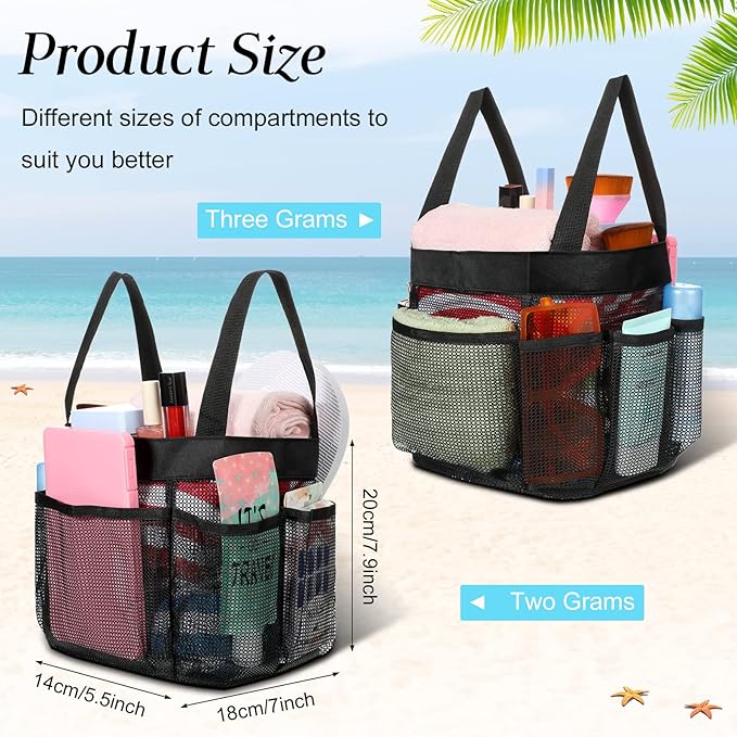 Hillban 4 Pcs Mesh Shower Caddy Portable Shower Caddy for Dorm Beach Mesh Bags with Deeper 8 Pockets and Handles Showers Caddies Basket for Women College Room Vacation(Black)