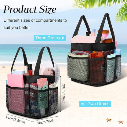 Hillban 4 Pcs Mesh Shower Caddy Portable Shower Caddy for Dorm Beach Mesh Bags with Deeper 8 Pockets and Handles Showers Caddies Basket for Women College Room Vacation(Black)