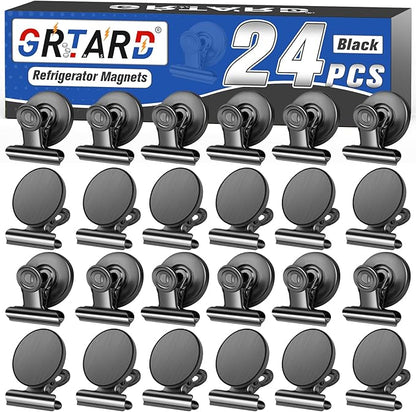 Grtard 24 Pack Magnetic Clips Heavy Duty, Magnet Clips for Fridge, Refrigerator Magnets with Clip, No-Scratch Strong Magnetic Clip for Refrigerator, Whiteboard, Cruise Cabins, Locker(Black)