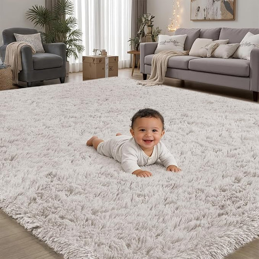 8x10 Area Rugs for Living Room Bedroom: White Soft Fluffy Shag Upgrade Non-Slip High Pile Carpet Large Fuzzy Plush Indoor Floor Decor Shaggy Rug for Kid Boys Girls Dorms Playroom Nursery Modern Home